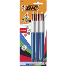 4-Color Retractable Ballpoint Pen, 1mm, Black/Blue/Green/Red Ink, Blue Barrel, 3/Pack