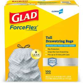 CloroxPro ForceFlex Tall Kitchen Drawstring Trash Bags, White, 100/Box