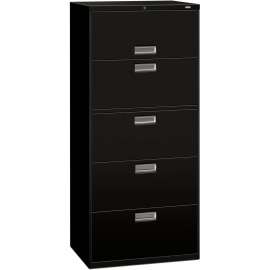 600 Series Five-Drawer Lateral File, 30w x 18d x 64.25h, Black