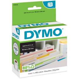 Dymo File Document Management Labels, 3/4" x 2 1/2" Length, Direct Thermal, White, 450 / Roll