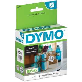 Dymo Multipurpose Label, 1" x 1" Length, Direct Thermal, White, 750 / Roll