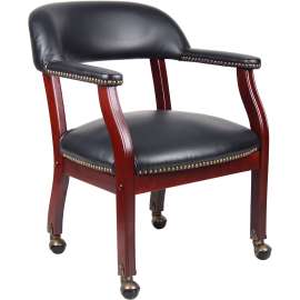 Boss Conference Chair with Arms and Casters - Vinyl - Black