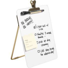 U Brands Glass Dry-Erase Desktop Easel, Tempered Glass, Gold Metal Stand, Removable Clip