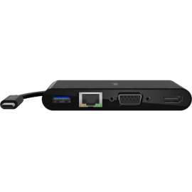 Belkin USB-C Multimedia Adapter, 1 x Type C USB Male, 1 x Type A USB 3.0 USB Female, 1 x RJ-45 Network Female, 1 x HDMI Digital Audio/Video Female, 1 x 15-pin HD-15 VGA Female