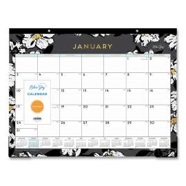 Baccara Dark Desk Pad, Baccara Dark Floral Artwork, 22 x 17, White/Black Sheets, Black Binding, Clear Corners, 2023