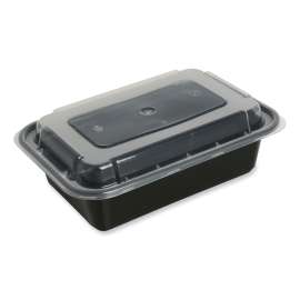 Food Container with Lid, 16 oz, 7.48 x 5.03 x 2.04, Black/Clear, Plastic, 150/Carton