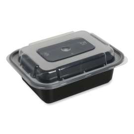 Food Container with Lid, 12 oz, 5.78 x 4.52 x 2.24, Black/Clear, Plastic, 150/Carton