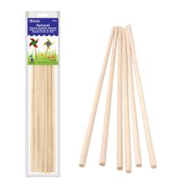 Round Natural Wooden Dowel, 3/8" x 12", Pack of 6