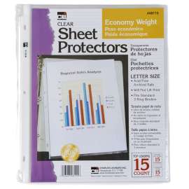 Sheet Protectors, Top Loading with Binder Holes, 2 Mils Economy Weight, Letter Size, Pack of 15