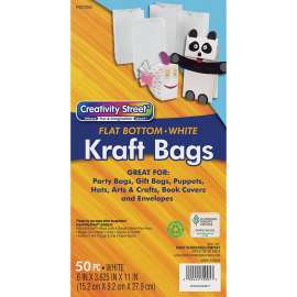 Kraft Bag, White, 6" x 3-5/8" x 11", 50 Bags