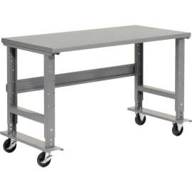 Global Industrial 60"W x 30"D Mobile Adjustable Height C-Channel Leg Workbench - Steel