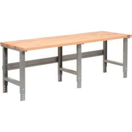 Global Industrial Adj. Height Workbench W/C-Channel Leg, Birch Sq. Edge Top, 96"Wx30"D, Gray