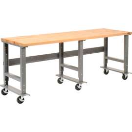 Global Industrial 96x36 Mobile Adjustable Height C-Channel Leg Workbench - Maple Square Edge