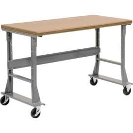 Global Industrial 72 x 36 Mobile Fixed Height Flared Leg Workbench - Shop Top Safety Edge Gray