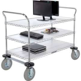 Nexel Chrome Wire Shelf Instrument Cart w/3 Shelves, 1200 Ib. Capacity, 48"L x 24"W x 44"H