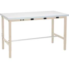 Global Industrial Lab Workbench w/ Laminate Square Edge Top & Power Apron, 60"W x 24"D, Tan