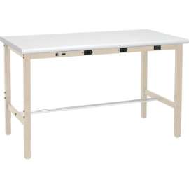Global Industrial Lab Workbench w/ Laminate Safety Edge Top & Power Apron, 72"W x 30"D, Tan