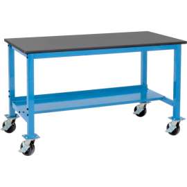 Global Industrial Mobile Lab Workbench w/ Phenolic Resin Safety Edge Top, 60"W x 36"D, Blue