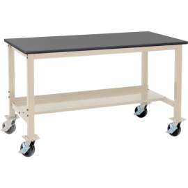 Global Industrial Mobile Lab Workbench w/ Phenolic Resin Safety Edge Top, 72"W x 36"D, Tan