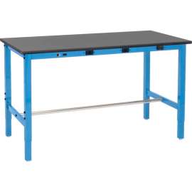 Global Industrial 72 x 36 Adjustable Height Workbench - Power Apron, Phenolic Safety Edge Blue