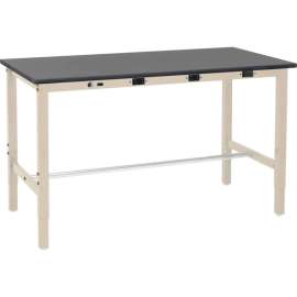 Global Industrial Lab Workbench w/ Phenolic Resin Top & Power Apron, 72"W x 30"D, Tan