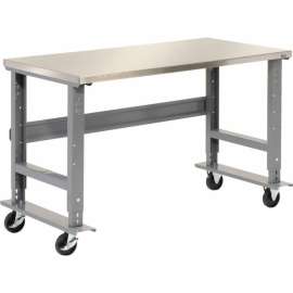 Global Industrial 72x30 Mobile Adjustable Height C-Channel Leg Workbench - Stainless Steel