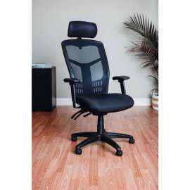 Interion Mesh Office Chair with Headrest, High Back & Adjustable Arms, Fabric, Black