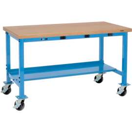Global Industrial 72x36 Mobile Production Workbench - Power Apron - Shop Top Safety Edge Blue