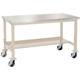 Global Industrial Mobile Lab Workbench w/ Stainless Steel Square Edge Top, 60"W x 30"D, Tan