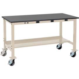 Global Industrial 60 x 30 Mobile Lab Workbench - Power Apron - Phenolic Resin Safety Edge Tan
