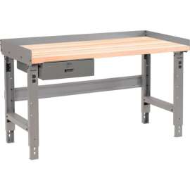 Global Industrial 48 x 36 Adj Height Workbench w/Drawer, Gray- Maple Square Edge Top