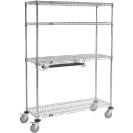 Nexel 4-Shelf Mobile Wire Computer LAN Workstation w/Keyboard Tray, 48"W x 18"D x 69"H, Chrome