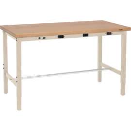 Global Industrial 72 x 36 Adjustable Height Workbench - Power Apron, Shop Top Safety Edge Tan