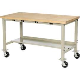 Global Industrial 72 x 36 Mobile Production Workbench - Power Apron - Maple Square Edge - Tan
