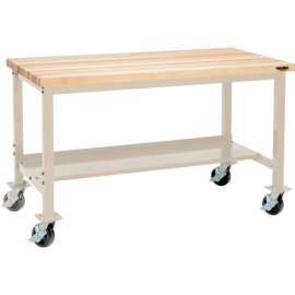 Global Industrial Mobile Production Workbench w/ Maple Square Edge Top, 72"W x 36"D, Tan