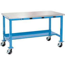 Global Industrial 60x30 Mobile Production Workbench Power Apron Stainless Steel Square Edge BL