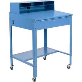 Global Industrial Sloped Mobile Shop Desk w/ Pigeonhole Riser, 34-1/2"W x 30"D, Blue