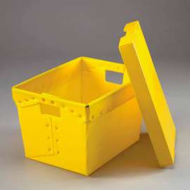Global Industrial Corrugated Plastic Postal Mail Tote With Lid 18-1/2x13-1/4x12 Yellow