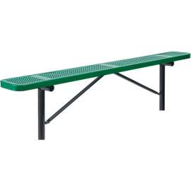 Global Industrial 8' Outdoor Steel Flat Bench, Perforated Metal, In Ground Mount, Green