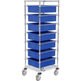 Global Industrial Chrome Wire Cart With (7) 6"H Blue Grid Containers, 21x24x69