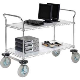Nexel Chrome Wire Shelf Instrument Cart w/2 Shelves, 1200 Ib. Capacity, 36"L x 24"W x 44"H