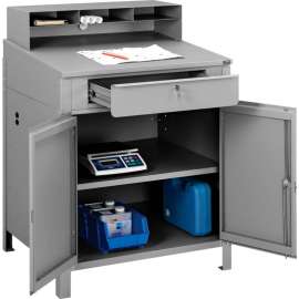 Global Industrial Cabinet Shop Desk w/ Pigeonhole Riser, 34-1/2"W x 30"D, Gray