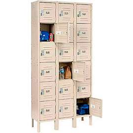Global Industrial 6-Tier 18 Door Box Locker, 12"W x 18"D x 12"H, Tan, Assembled