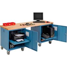 Global Industrial 72 x 24 Mobile Pedestal Computer Workbench - Maple Square Edge - Blue