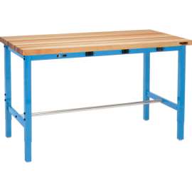 Global Industrial 96 x 36 Adjustable Height Workbench - Power Apron, Birch Square Edge Blue