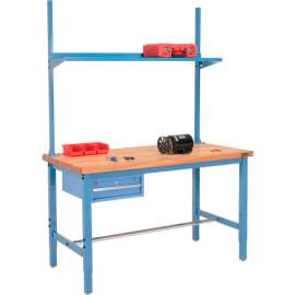 Global Industrial 60x30 Production Workbench Maple Square Edge - Drawer, Upright & Shelf BL