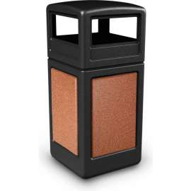 PolyTec Square Waste Container with Dome Lid - Black with Sedona Stone Panels, 42-Gallon