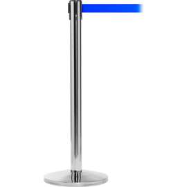 Global Industrial Retractable Belt Barrier, 40" Stainless Steel Post, 10' Blue Belt