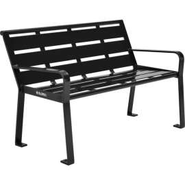 Global Industrial 4' Outdoor Horizontal Steel Slat Park Bench w/ Back, Black