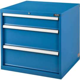 Modular Drawer Cabinet, 3 Drawers, w/Lock, 30"Wx27"Dx29-1/2"H, Blue